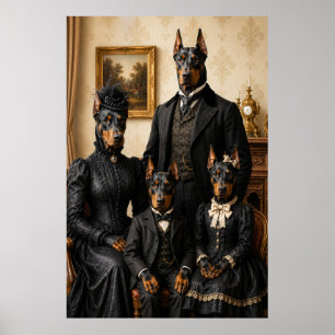 Viktorianisches Dobermann-Familienporträt in schwa Poster