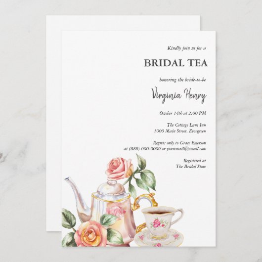 Viktorianisches Dusty Blue Garden Tee Brautparty Einladung (Vorne/Hinten)