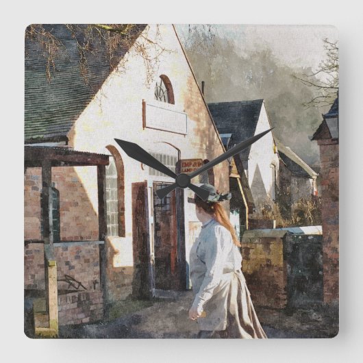 VIKTORIANISCHES ENGLAND QUADRATISCHE WANDUHR (Vorderseite)