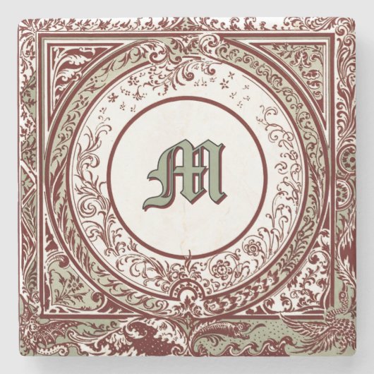 Viktorianisches Era Foliage Border Monogramm Steinuntersetzer (Vorderseite)