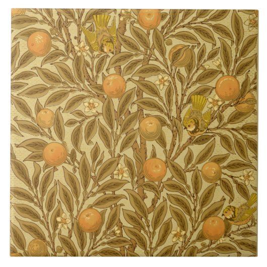 Viktorianisches Era Orange Fruchtblüten Birds Must Fliese (Vorderseite)