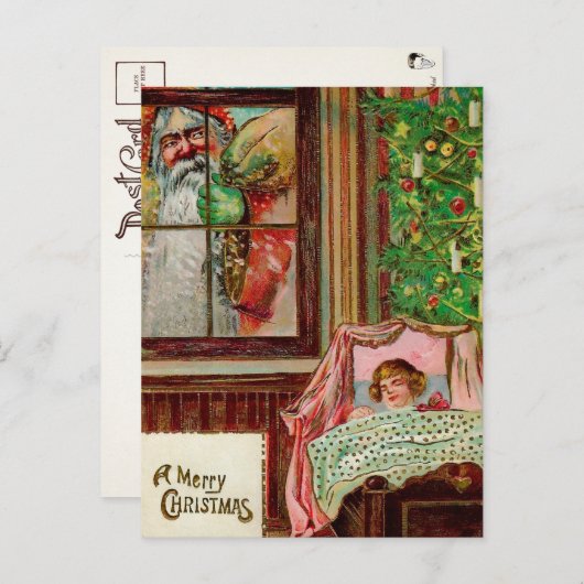 Viktorianisches Fenster Snooping Santa Postcard Postkarte (Vorne/Hinten)