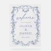 Viktorianisches florales Dusty Blue French Wedding Acrylschild (Vorderseite)