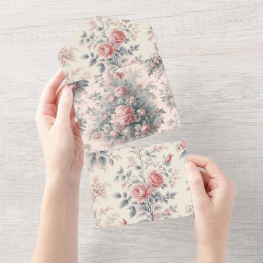 Viktorianisches französisches Rosa All In One Einladung (Abreißen)