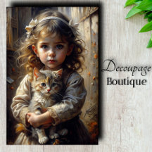 Viktorianisches Freckled Girl with Kitten Decoupag