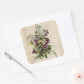 Viktorianisches Gedicht Graue Lila Stiefmütterchen Quadratischer Aufkleber (Umschlag)