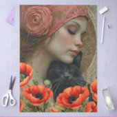 Viktorianisches Girl Black Cat Rote Pfeffer Abstra Seidenpapier (Basteln)