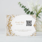 Viktorianisches Gold & Weiß Barock RSVP mit QR-Cod Begleitkarte (Stehend Vorderseite)