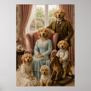 Viktorianisches Golden Retriever-Familienporträt   Poster