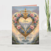 Viktorianisches, goldenes Herz mit Blume und Spric Karte (Vorderseite)