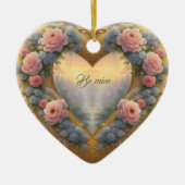 Viktorianisches, goldenes Herz mit Blume und Spric Keramik Ornament (Vorne)