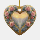 Viktorianisches, goldenes Herz mit Blume und Spric Keramik Ornament (Hinten)