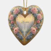 Viktorianisches, goldenes Herz mit Blume und Spric Keramik Ornament (Links)