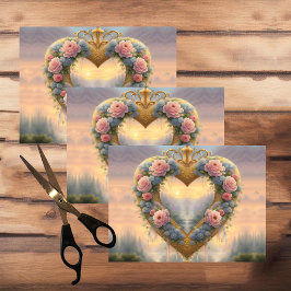 Viktorianisches, goldenes Herz mit Blume und Spric Seidenpapier