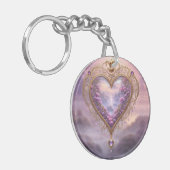 Viktorianisches goldenes Herz mit lila Blume, Vint Schlüsselanhänger (Vorderseite links)