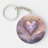 Viktorianisches goldenes Herz mit lila Blume, Vint Schlüsselanhänger (Vorderseite)