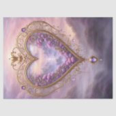 Viktorianisches goldenes Herz mit lila Blume, Vint Seidenpapier (Vorderseite)