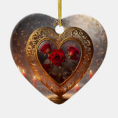 Viktorianisches goldenes Herz mit rote Rosen, Vint Keramik Ornament (Vorne)