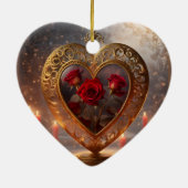 Viktorianisches goldenes Herz mit rote Rosen, Vint Keramik Ornament (Hinten)