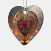 Viktorianisches goldenes Herz mit rote Rosen, Vint Keramik Ornament (Links)