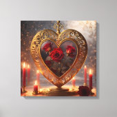 Viktorianisches goldenes Herz mit rote Rosen, Vint Leinwanddruck (Vorderseite)
