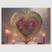 Viktorianisches goldenes Herz mit rote Rosen, Vint Seidenpapier (Vorderseite)