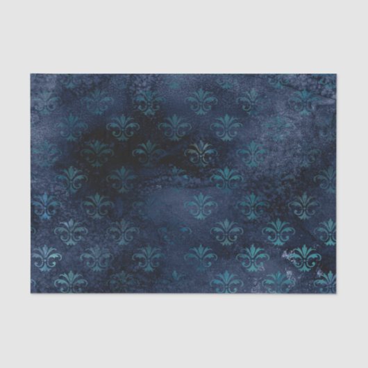 Viktorianisches Gothic Blue Damask Tissue Paper, e Seidenpapier (Vorderseite)