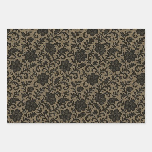 Viktorianisches Gothic Lace & Perchment 3-Blatt-Se Geschenkpapier Set (Vorderseite)