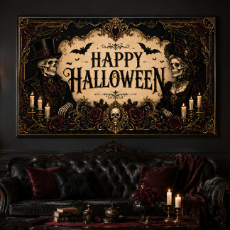 Viktorianisches Gothic-Skelett Schwarze Rose Hallo Poster