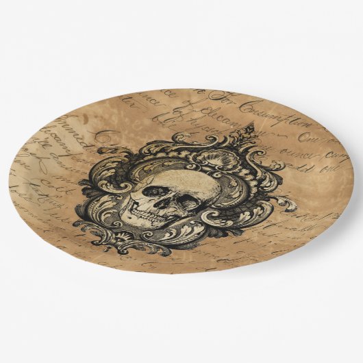 Viktorianisches Gothic Skull Halloween Pappteller (Schrägansicht)