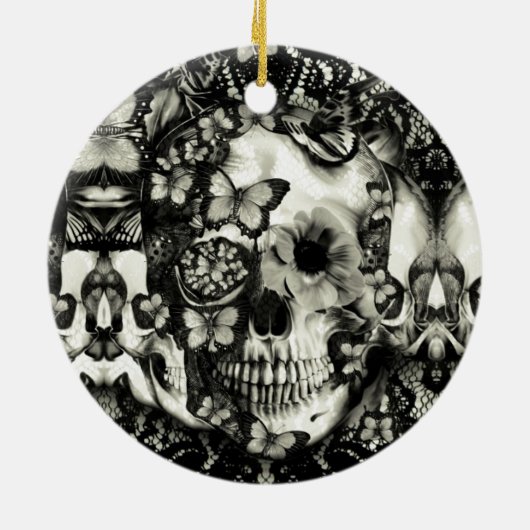 Viktorianisches Gothic-Spitzen-Schädelmuster Keramik Ornament (Hinten)