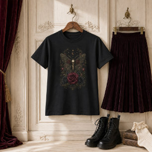 Viktorianisches Gothic-Todeskopf-Motten-Burgunder- T-Shirt