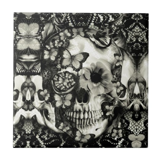 Viktorianisches gotisches Spitzeschädelmuster Fliese (Vorderseite)