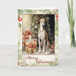 Viktorianisches Greyhound-Weihnachten Feiertagskarte