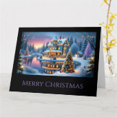 Viktorianisches Haus am See zu Weihnachten Karte (Gelbe Blume)