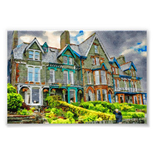 Viktorianisches Haus in Keswick in Aquarellfarbe Fotodruck