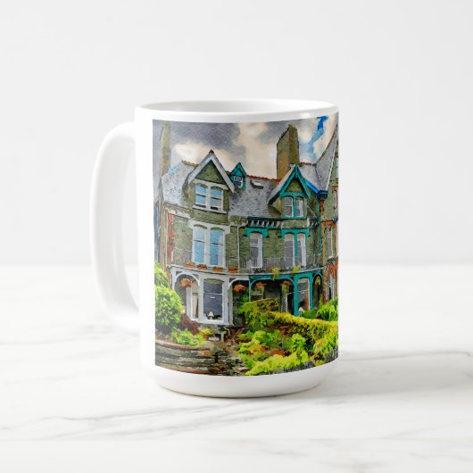 Viktorianisches Haus in Keswick in Aquarellfarbe Kaffeetasse (Vorderseite Links)