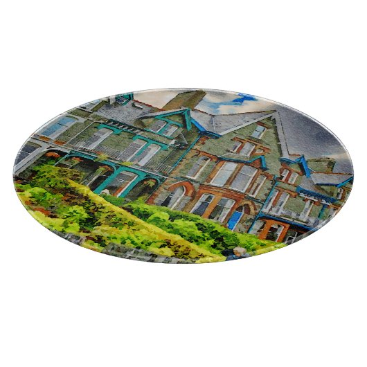 Viktorianisches Haus in Keswick in Aquarellfarbe Schneidebrett (Ecke)