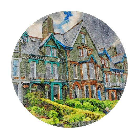 Viktorianisches Haus in Keswick in Aquarellfarbe Schneidebrett (Vorderseite)