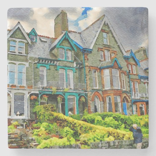 Viktorianisches Haus in Keswick in Aquarellfarbe Steinuntersetzer (Vorderseite)