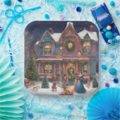 Viktorianisches Haus, Ladys, Kinder am Heiligabend Pappteller (Party)