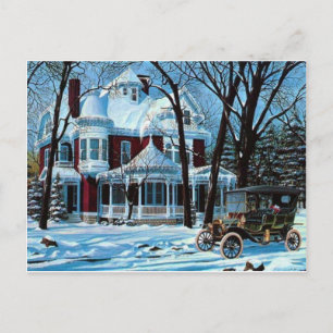 Viktorianisches Haus vintage Winter Postkarte