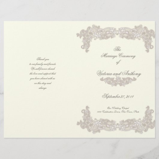 Viktorianisches Hochzeitsprogramm für Blumenblätte (Vorderseite)