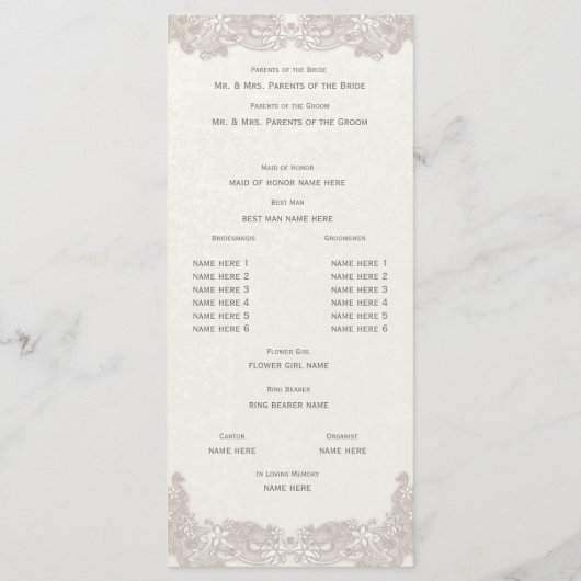 Viktorianisches Hochzeitsprogramm für Flora Programm (Rückseite)