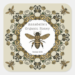 Viktorianisches Honey-Label personalisieren Quadratischer Aufkleber