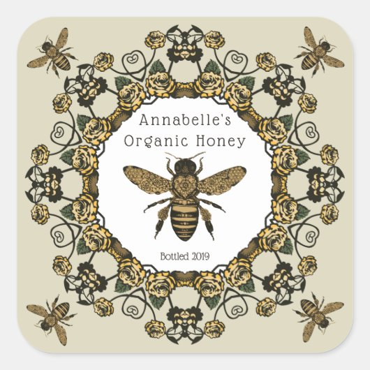 Viktorianisches Honey-Label personalisieren Quadratischer Aufkleber (Vorderseite)