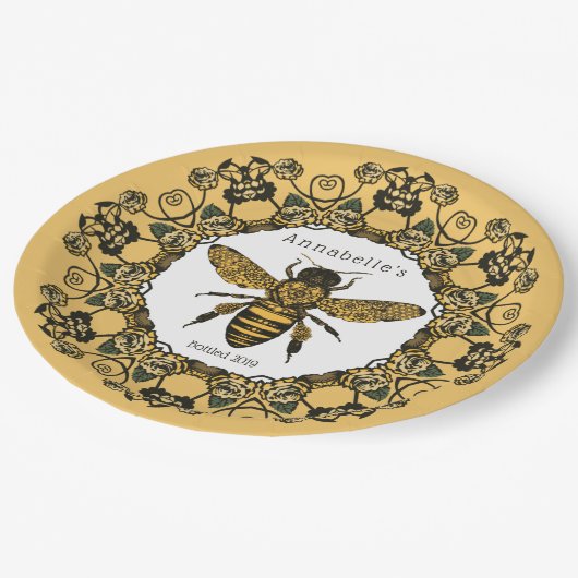 Viktorianisches Honigezeichen Pappteller (Schrägansicht)