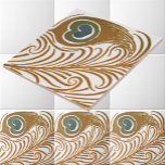 Viktorianisches Jugendstil-Pfauenfedermuster Fliese<br><div class="desc">Dies ist ein digital erweitertes Druckmuster-Design,  das aus einem antiken Jugendstil-Pfauenfederdesign von Maurice Pillard Verneuil stammt. Sie können die Hintergrundfarbe anpassen.</div>