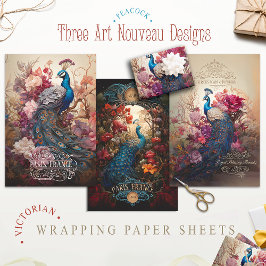 Viktorianisches Jugendstil Vintager Flora und Faun Geschenkpapier Set