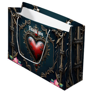 Viktorianisches Karmesin Gothic Heart Große Geschenktüte